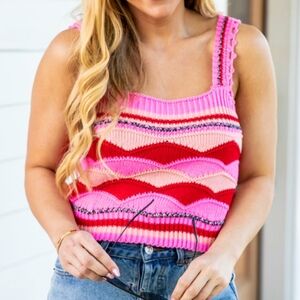 CLEARANCE Beyond Ready Pink and Red Patterned Sweater Tank Top